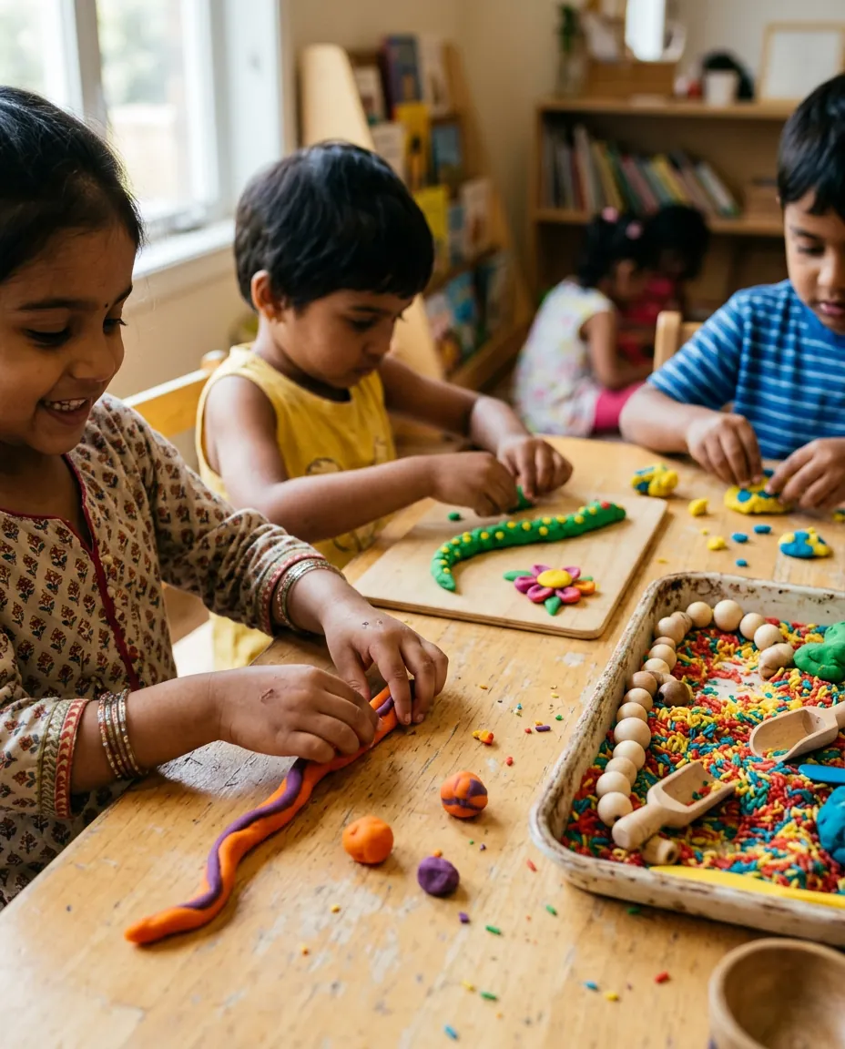 Children shaping colourful play-dough